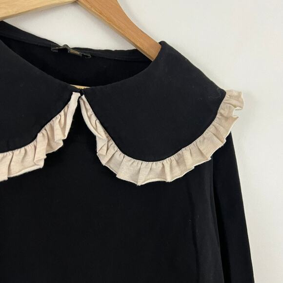 Anthro Current Air Collared Ruffle Sweatshirt Women Size Medium Black - Picture 10 of 10